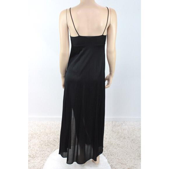 Vintage Lady Cameo Long Slinky Nightgown Small Black Nylon High Slit USA Y2K - Picture 4 of 12